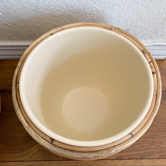 Ivory Metal Planter with Rattan Cane Stand *set of 2 - Picture 2 of 3